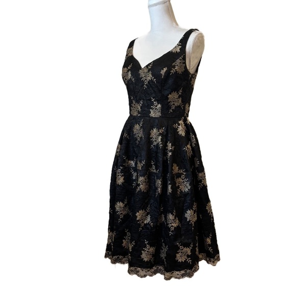Jill Stuart Tea A-line Dress Black Gold Floral Embroidered Lace Romantic Gothic - Picture 5 of 16